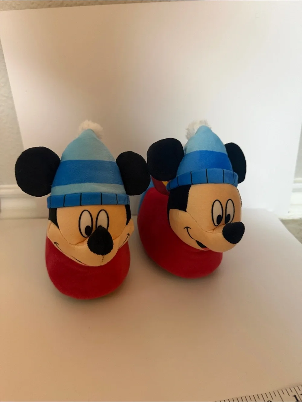 Disney Mickey Mouse Plush Slippers in Red and Light Blue